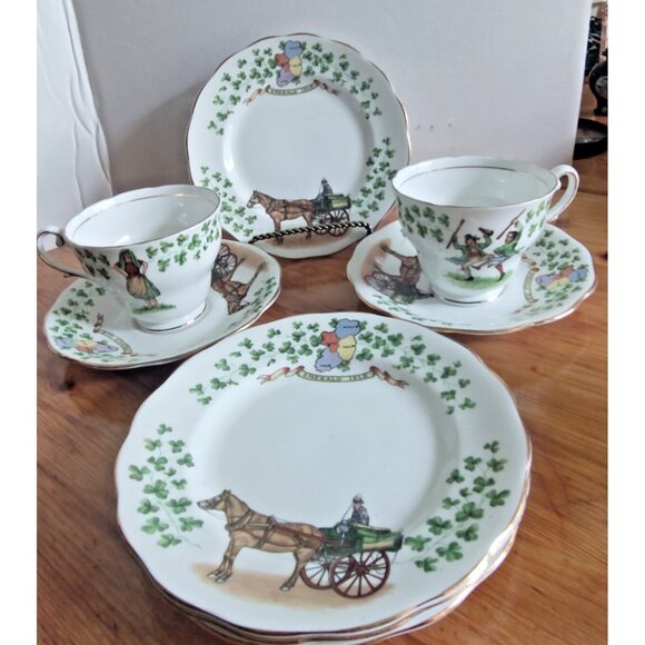 Rare Royal Standard Emerald Isle Two Cups & Saucers & Four Bread Plates 6.5" - Picture 4 of 16